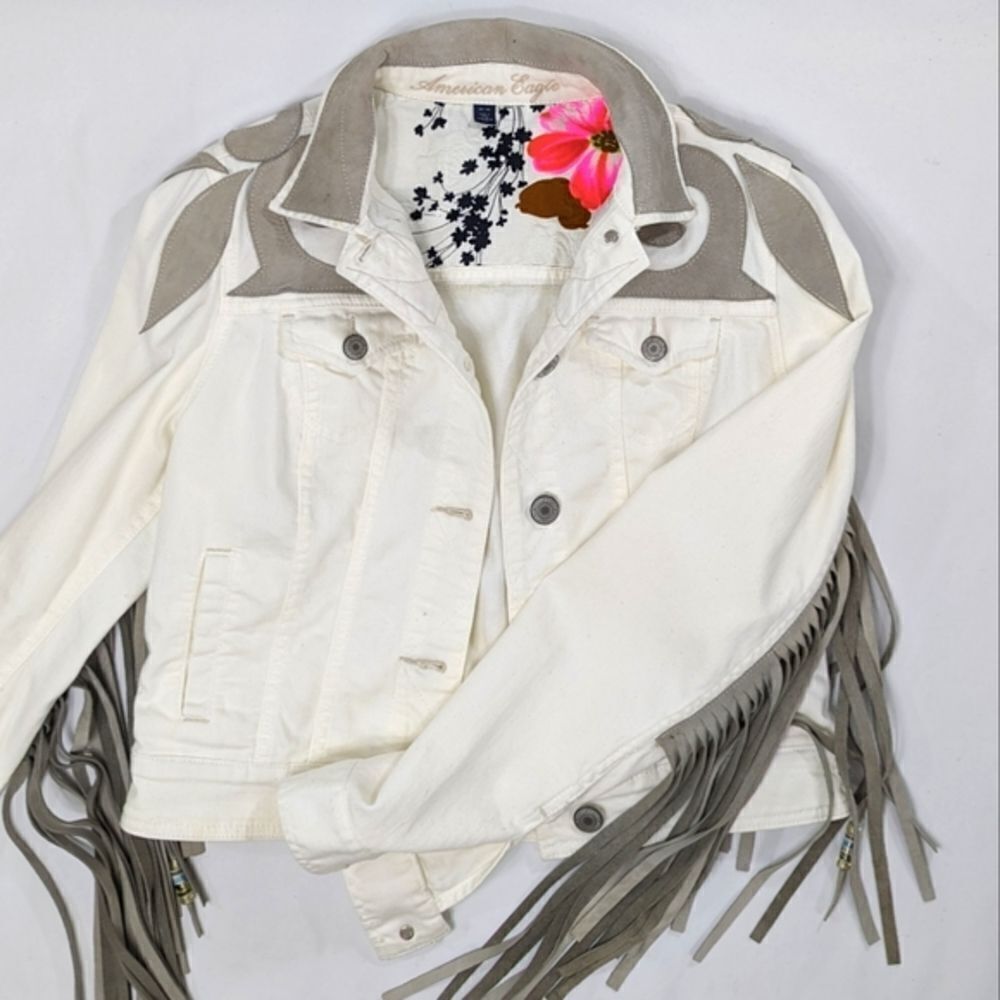 Leather & Denim Fringe Jacket - Picture 3 of 12